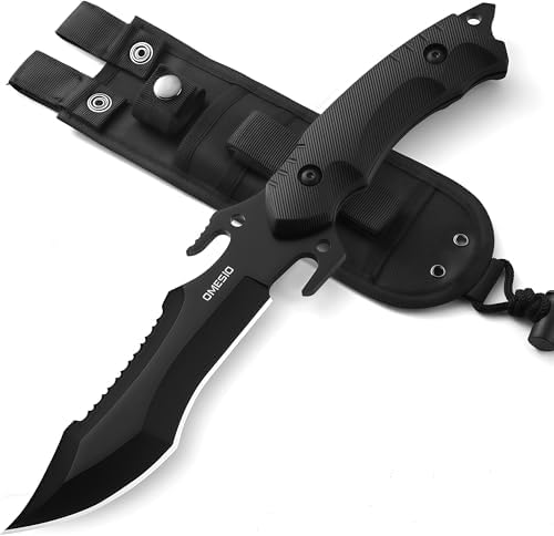 Omesio Hunting Knife, Survival Knife, Outdoor Multifunctional Full-Tang Survival Knife, Sharp Fixed Blade, Black (A-Black)