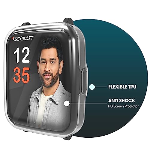 Image of Sounce Watch Case Compatible for Fire-Boltt Ninja 3 Tempered Glass Screen Protector,HD Clear Touch Sensitive Ultra Thin TPU Protective Cover - Transparent