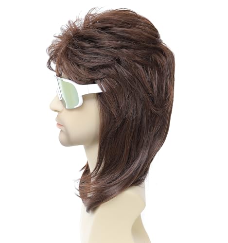 Image of Men's Mullet Wig 70s 80s Retro Brown Cosplay Wig for Halloween Party Fancy Dress Costume Accessory (Medium Brown)