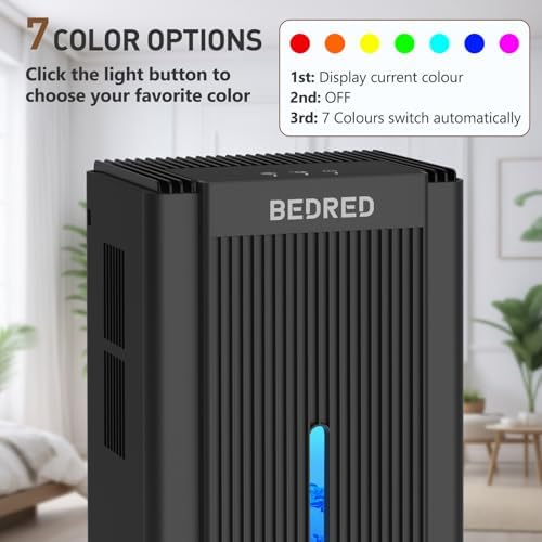 Dehumidifier placed in a living room setting – showing the unit on a table near a sofa