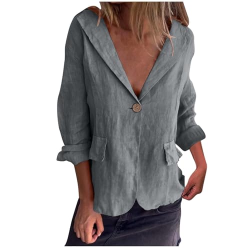 Linen Jackets for Women One Button Long Sleeve Blazers Lightweight Casual Jackets Oversized Blazers Work Outwear
