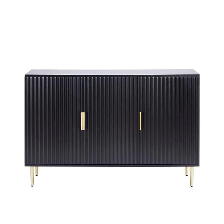 Image of Wooden Sideboard Cabinet 3 Door for Living Room | Crockery Cabinet for Dining Room | Storage Cabinet with Doors | Wooden Console Cupboard Home | HDMR Wood with Metal Legs | Black & Gold