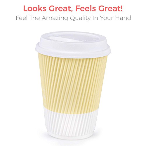 Premium Disposable Coffee Cups With Lids - (90) Durable 12 oz To Go Coffee Cups With Tight Resealable Lids Prevent Leaks! Sturdy, Insulated For Hot Beverages. Will Not Bend With Heat Or Burn Fingers!