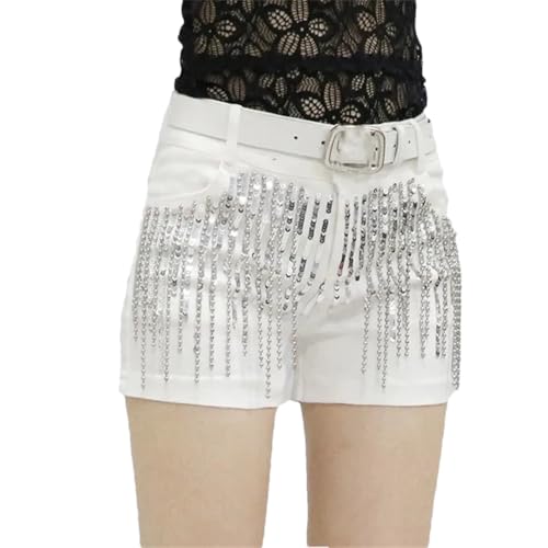 Short en jean à paillettes femme blanc XL décontracté mode été