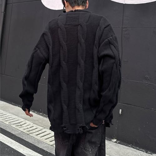 Men's Ripped Knitted Cardigan Sweaters Full Zip Up Drop Shoulder Long Sleeve Cardigans Streetwear for Men4