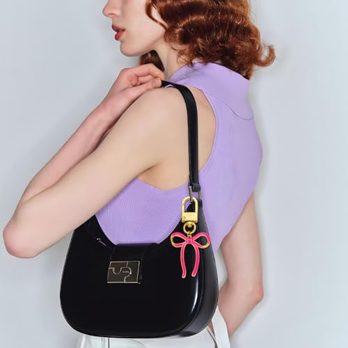 Image of Black Bow Keychains For Women Cute Bow Keyrings Charms Handbag Car Key Chain Accessories