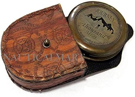NauticalMart A Journey A Thousand Miles Must Begin A Single Step Solid Brass Compass W/Case