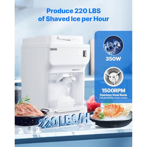 VEVOR Ice Shaver Machine Electric Snow Cone Machine, 265 LBS/H Shaved Ice Machine 250W Ice Crusher Triple Blades Tabletop Shaved Ice Maker with Adjustable Fineness for Home and Commercial Use by VEVOR - Image 2