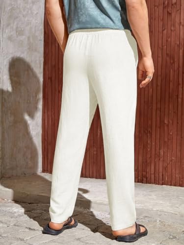 Image of TOPLOT Men's Premium Linen Blend Pants | Lightweight Breathable Fabric | Elastic Waist with Drawstring | Straight Fit | Side Pockets | Perfect for Casual, Holidays & Travel (5268)