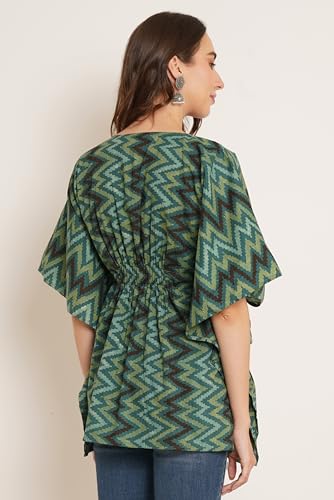 Image of COTLAND Fashions Jaipuri Cotton Kimono Sleeves Printed Longline Kaftan Top for Women