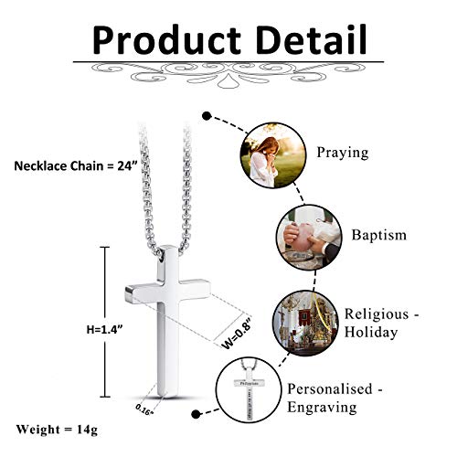 Personalized Master Cross Necklace Stainless Steel Faith Cross Pendant Necklaces for Men Women Custom Jesus Cross Necklace 24 Inches Chain Silver Black4