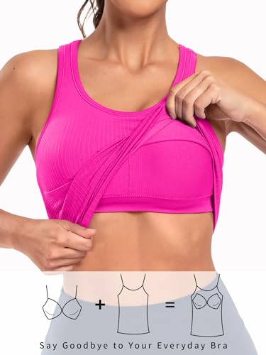 ATTRACO Workout Tank Tops for Women with Built in Bra Ribbed Seamless Yoga Tanks Tight Fit3