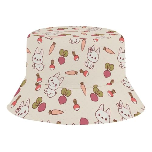 Bunny Rabbit with VegetablesChildren's Bucket Hat for Boys and Girls, Breathable Summer Beach Hat52cm