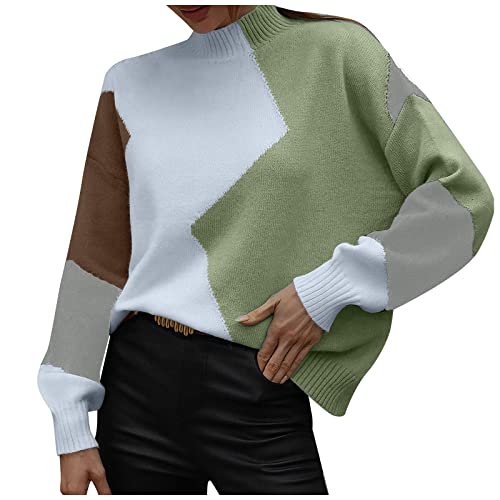 JAYCbop Übergroße Winterkleidung für Damen, Rollkragen, langärmelig, leichte Sommer-Strickjacke, grün, S Cover