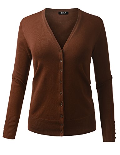 BH B.I.L.Y USA Women's V-Neck Button Down Long Sleeve Classic Knit Cardigan Mocha 3X-Large
