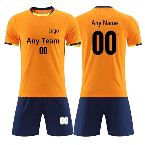 GEF1573ANTU Customized Football Jerseys Kids Soccer Jersey Boys Football Shirt Short Youths Uniforms Fans Jerseys for Children (Orange)
