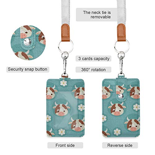 Vikko Badge Holder, Pu Leather Id Card Case Wallet With Neck Lanyard And Key Ring (Cow) #TOP1