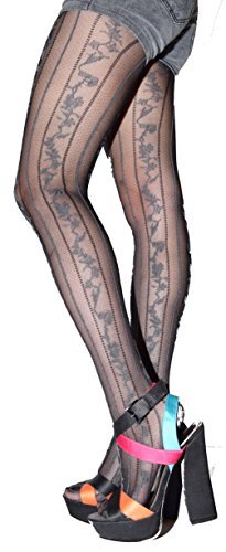 Lace Poet Silver Rose Garden Pattern Tight Stocking