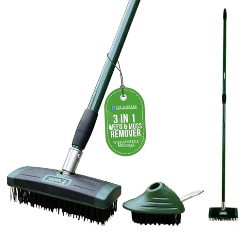Weed Remover Tool Wire Brush Scraper Set with Metal Broom & Weed Removal Head - Remove Weed & Moss