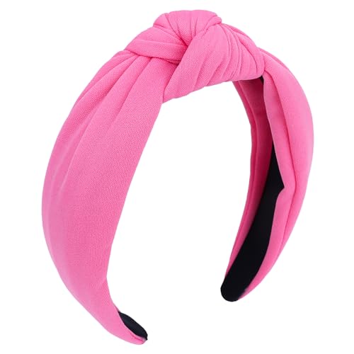 CURASA Headbands For Women Girls Pink Wide Fashion Knotted Hairband Hot Pink Top Knot Decorative Hair Accessories Rose Fabric Hair Bands Elastic Head Bands Daily Costume Party Gifts