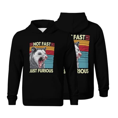 Kids Not Fast Just Furious Funny Angry Opossum Boys Girls Lightweight Kangaroo Pocket Fleece Hoodies