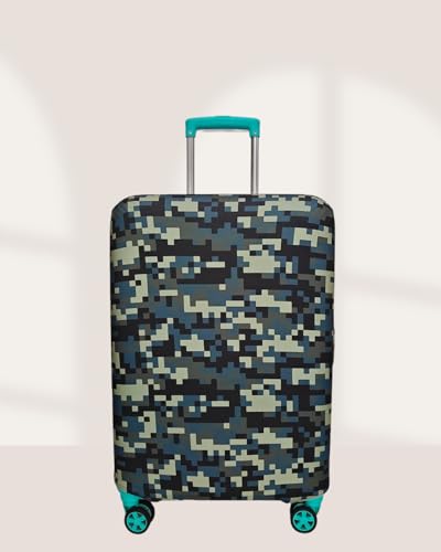 Image of Printed Polyester Suitcase Cover Stretchable Luggage Protector Trolley Bag Cover Travel Accessory (Army Squre Black-S,M)