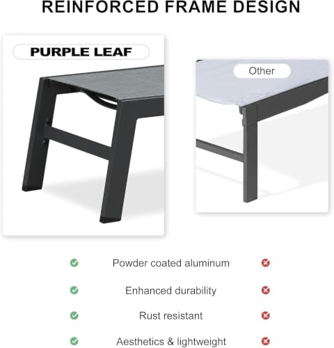 Image of PURPLE LEAF Outdoor Chaise Lounge Chairs Set of 2 w /Side Table, Mix Grey