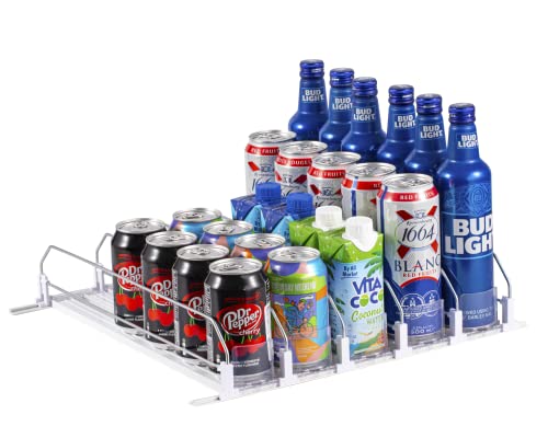 Rula Drink Dispenser For Fridge, Self-Pushing Soda Can Organizer For Refrigerator, Width Adjustable Beverage Pusher Glide, Beer Pop Can Water Bottle Storage For Pantry, Kitchen-White, 5 Rows #TOP1