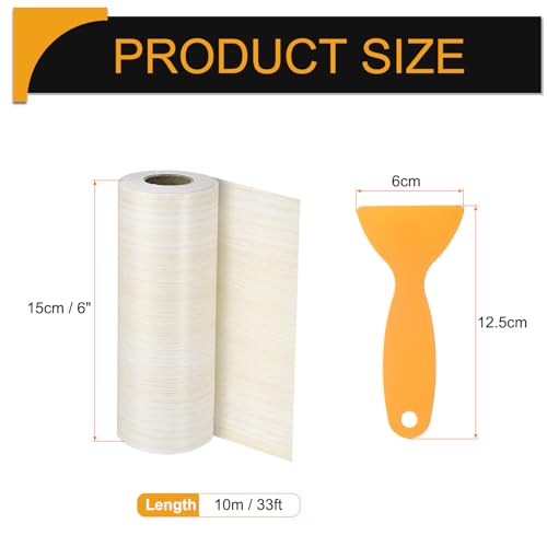 Image of HARFINGTON Wood Grain Repair Tape 6 Inch x 33ft Self Adhesive Repair Patch Tape Simulated Wooden Floor Tapes with Plastic Scraper for Tables Doors Windows Furniture, White Poplar