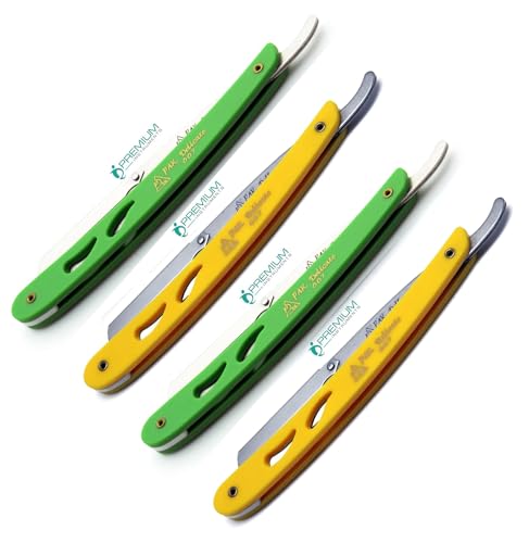 Set of 4 PREMIUM INSTRUMENTS Barber Razors Straight Edge Stylish Folding Handle Colors