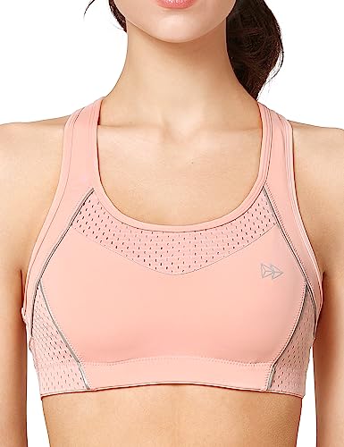 Yvette(イベット) スポーツブラ 揺れない レディース ハイサポートパッド 後ろホック付き ノンワイヤー メッシュ切り替え フィットネスブラピンク 2XL Plus