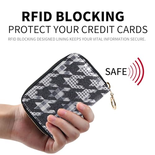 Card Holder Wallets RFID Blocking Women's Wallet Zip Around Leather Travel Cash Wallet with Coin Pocket Denim Houndstooth Plaid Grey2