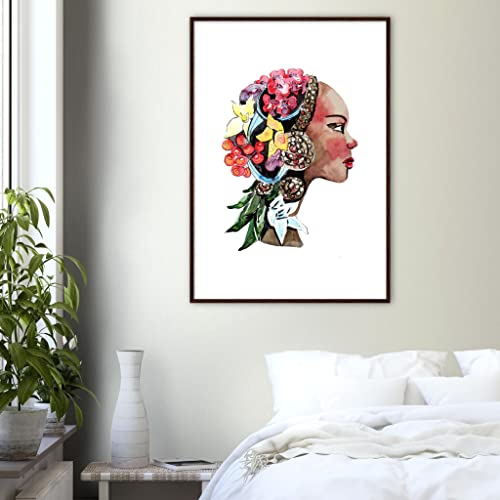 Portrait femme africaine décoration murale 70x100 cadre bois foncé