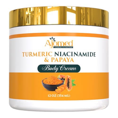 Turmeric body cream– Handmade Niacinamide papaya Turmeric Moisturizer lotion for Dark Spots, Hyperpigmentation, Acne Scars, Evens Tone- turmeric skincare -All Skin Types 8oz (CREAM)