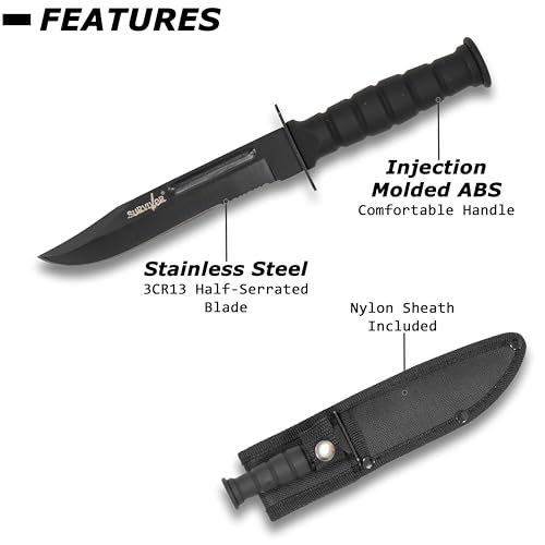 Survivor HK-1023DP Fixed Blade Knife 7.5-Inch Overall , black