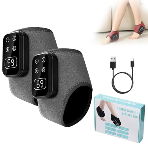 Masseur de Pieds Électrique Chauffant 3 en 1, Appareil Massage Pied et Cheville avec 3 Modes Vibration & 3 Niveaux de Chaleur Graphene, Rechargeable USB Sans Fil 2000mAh (D x2)