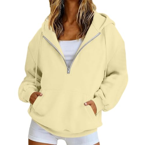 HswsEJ Quarter Zip Pullover Women Fleece Oversized Quarter Zip Hoodie - image 1