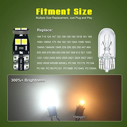 Dodofun 30-Pack 12V T10 194 168 2825 W5W Replacement Led Bulb Clear 6000K White For Automotive Car Interior Dome Map Vanity Mirror Sun Visor Door Courtesy Trunk License Plate Light Wedge Base Lamp #TOP3