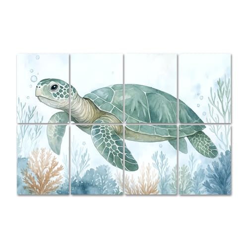 8 Pack de Paneles Acústicos Artísticos con diseño de Tortuga Marina, Teal Coral, Algas y Burbujas, Paneles Decorativos Autoadhesivos para Pared, 48" x 32", para Oficina, Hogar y Estudio miniatura 1