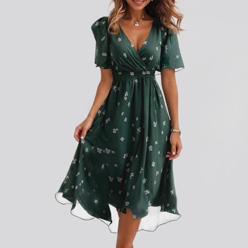 Spring Summer Chiffon Midi Dresses for Women 2025 Elegant Classy Wedding Guest Floral Formal Cocktail Prom Dress