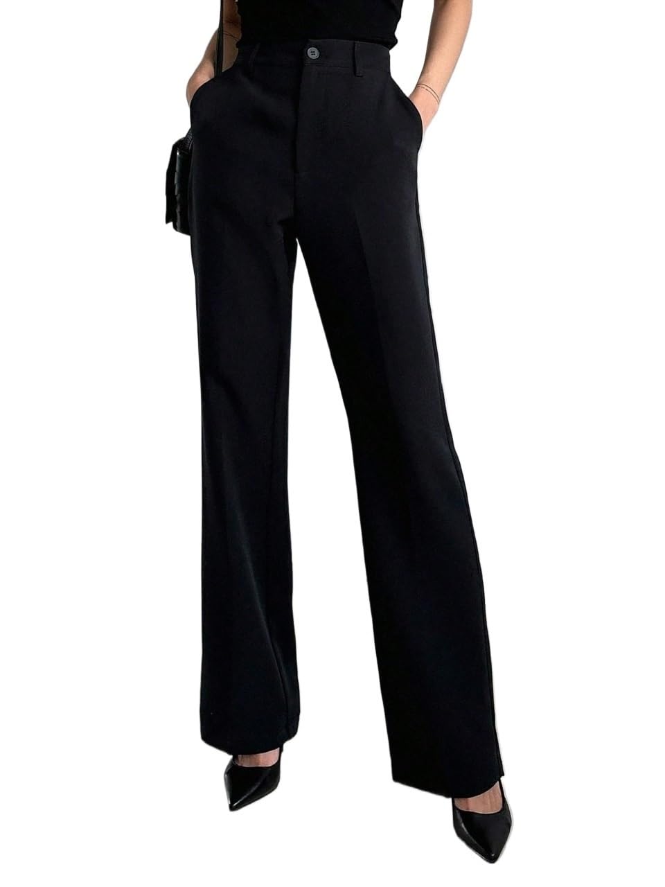 Womens Fall Plain Straight Leg Business Casual Pants Fall Trousers Black