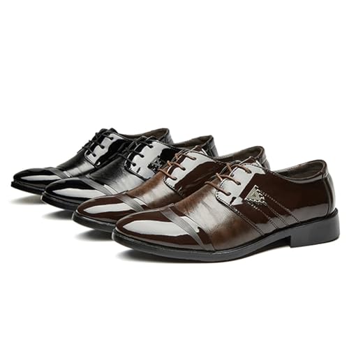 Image of Mens Lace Up Dress Shoes Modern Formal Business Casual Office Suit Tuxedo Patent Leather Oxford Shoes
