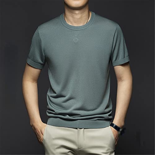 T-shirt d'été pour homme Xiangyuzi en tricot uni col rond taille 3XL - 3