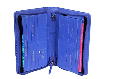 Image of Sukeshcraft Multiple Cheque Book Holder | Original PU Holds Upto 8 Cheque Books, Locker Key Hook, 2 Photo Slots, 1 Pin-Sim Slot, 13 Credit /Debit Card Slots with Matching Zipper (PU -Sky Blue)
