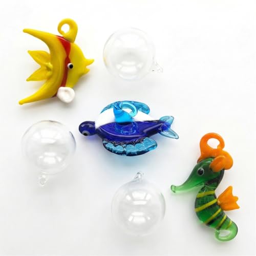 Image of Hand Blown Glass Fish Figurines with Floats, Set of 3 Small Tropical Sea Animal Decor (B)