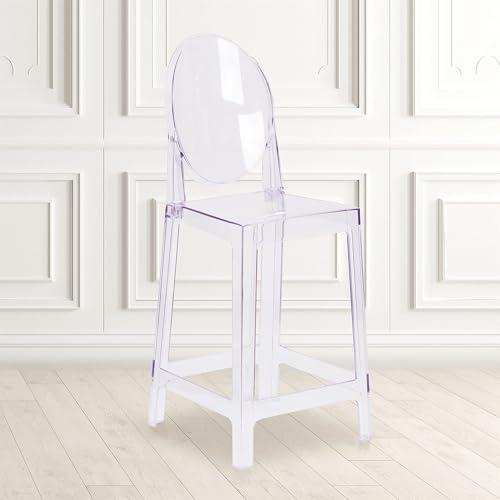 Butaco de altura para barra Flash Furniture Revna con respaldo ovalado en cristal transparente | Respaldos ovalados, construcción duradera, uso comercial miniatura 2