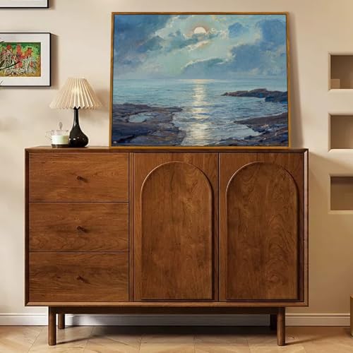 crmotu Vintage Framed Wall Art, Coastal Landscape Canvas Prints, Ocean Sunrise Scenery Room Decorations, Blue Nature Aesthetic Pictures Wall Decor Living Room Bedroom Bathroom, Office Artwork 20x30in