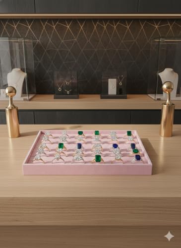 Image of Velvet Jewellery Drawer Organizer Stackable Tray in Pink for Ring Storage