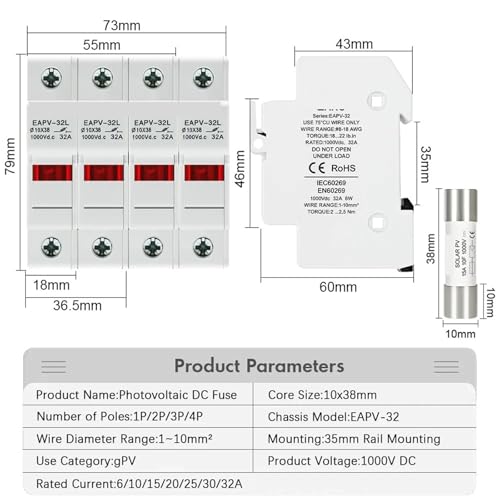 Fusible de CC con luz indicadora EAPV-32-4P de 10A para evitar cortes en paneles solares 2