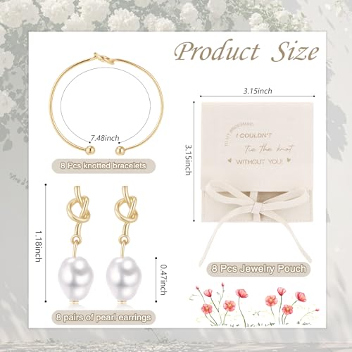 Quelay 24 Pcs Bridesmaid Pearl Jewelry Set of 8 Bridesmaid Bracelet Earrings Jewelry Gift Pouch with Bow Tie I Couldn't Tie The Knot Without You Wedding Bride Shower Supplies2